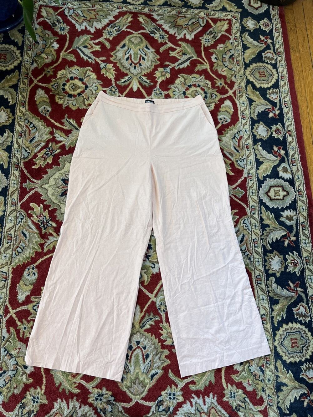 Express‎ Wide Leg Super High Rise Trouser Pants Womens Size XL Linen Coral Pink